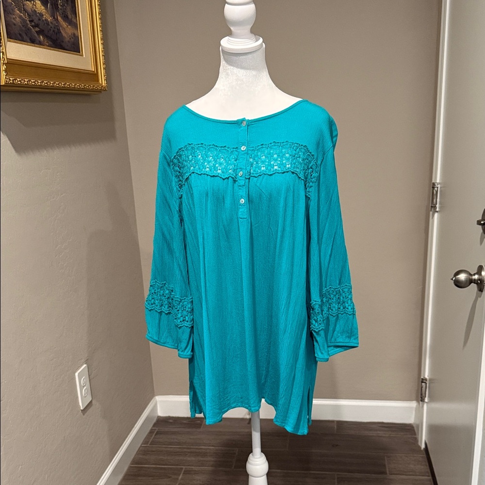 Westbound Turquoise Lace Accent Tunic